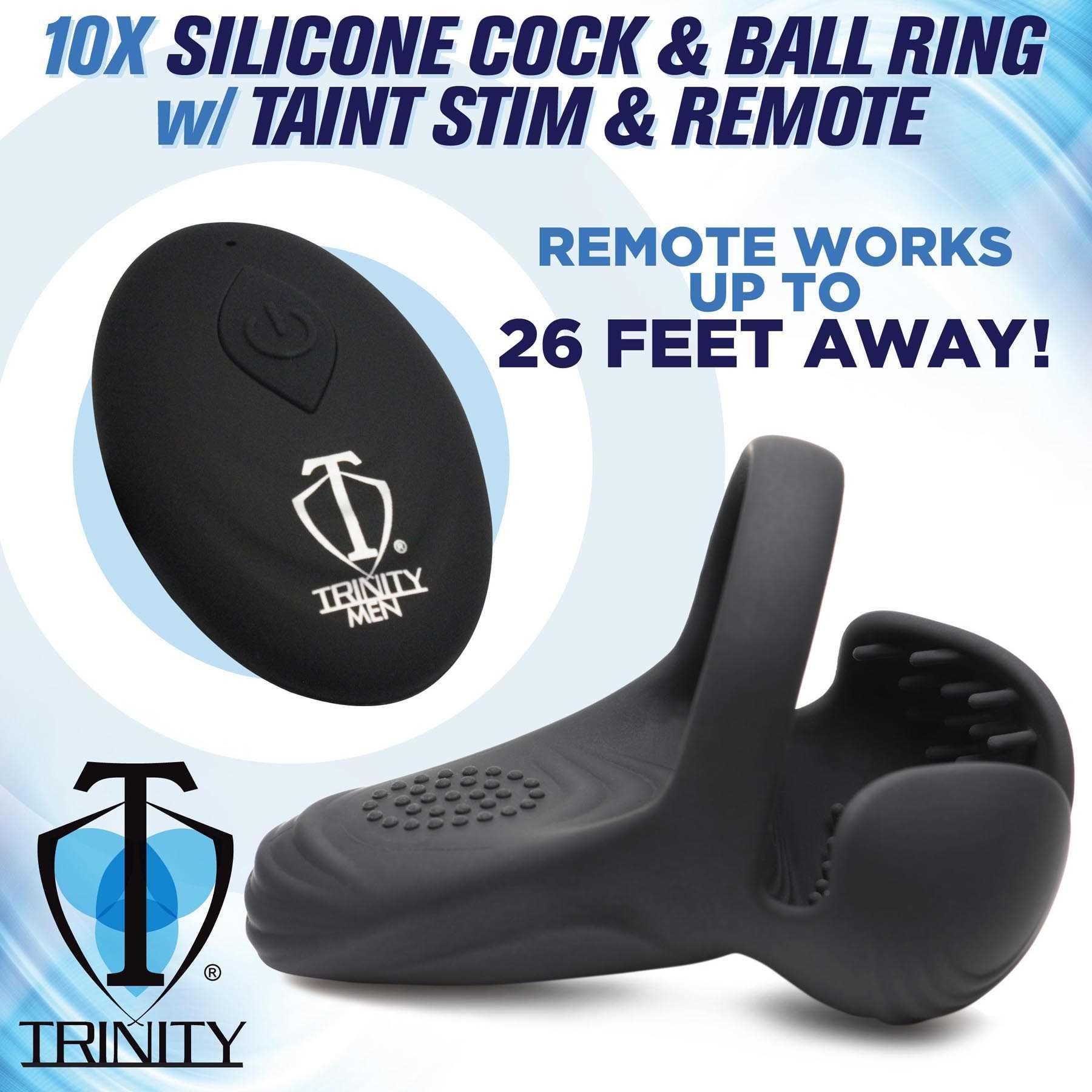10X Silicone Cock & Ball Ring Taint Stimulator & Remote Control product flyer