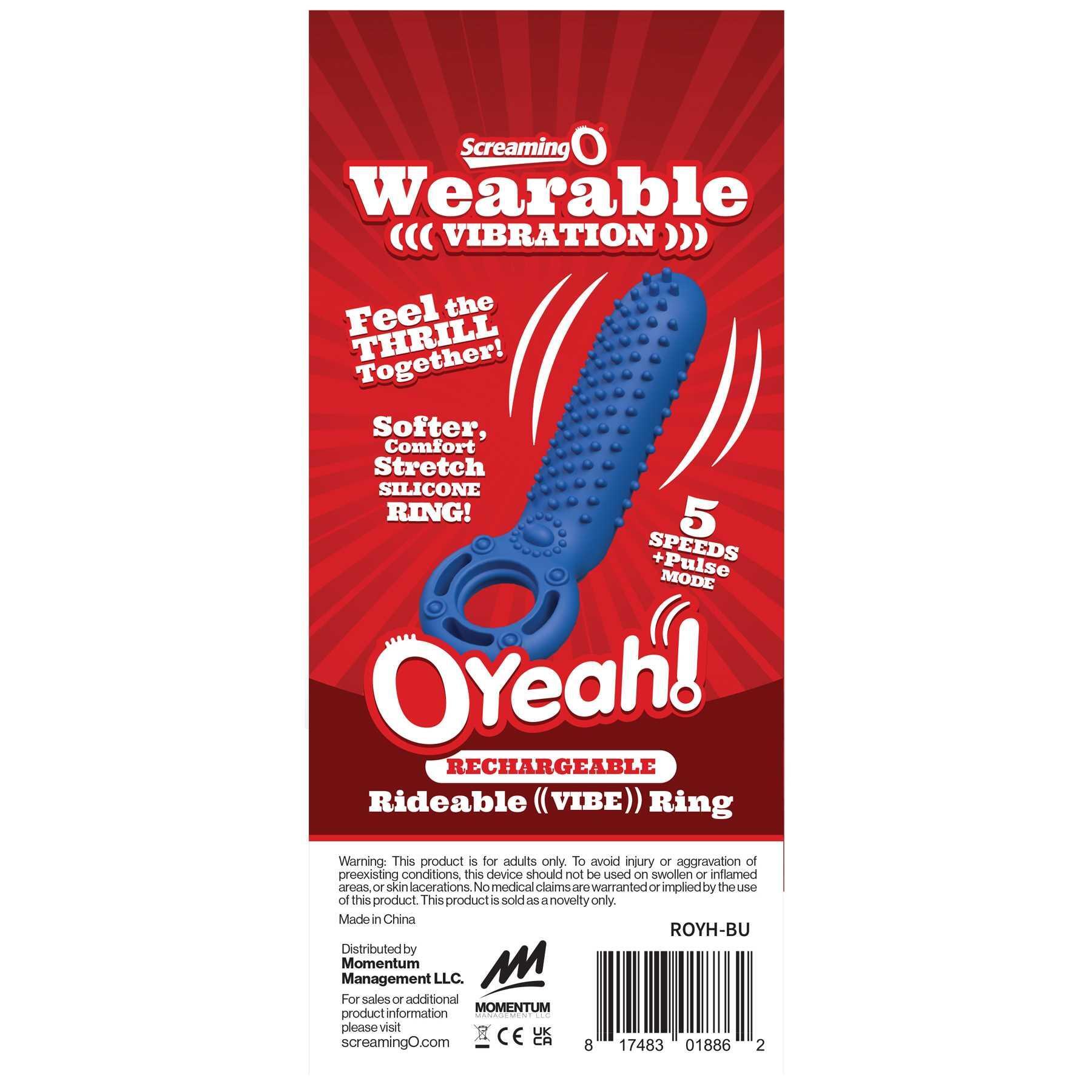 OYeah Rechargeable Vertical Vibrating Ring blue product sheet