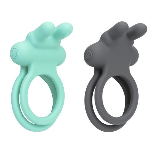 Adam & Eve Bouncin' Bunny Vibrating Couples Enhancer - Both Colors Together - Gray and Aqua