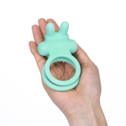 Adam & Eve Bouncin' Bunny Vibrating Couples Enhancer - Hand Shot - Aqua