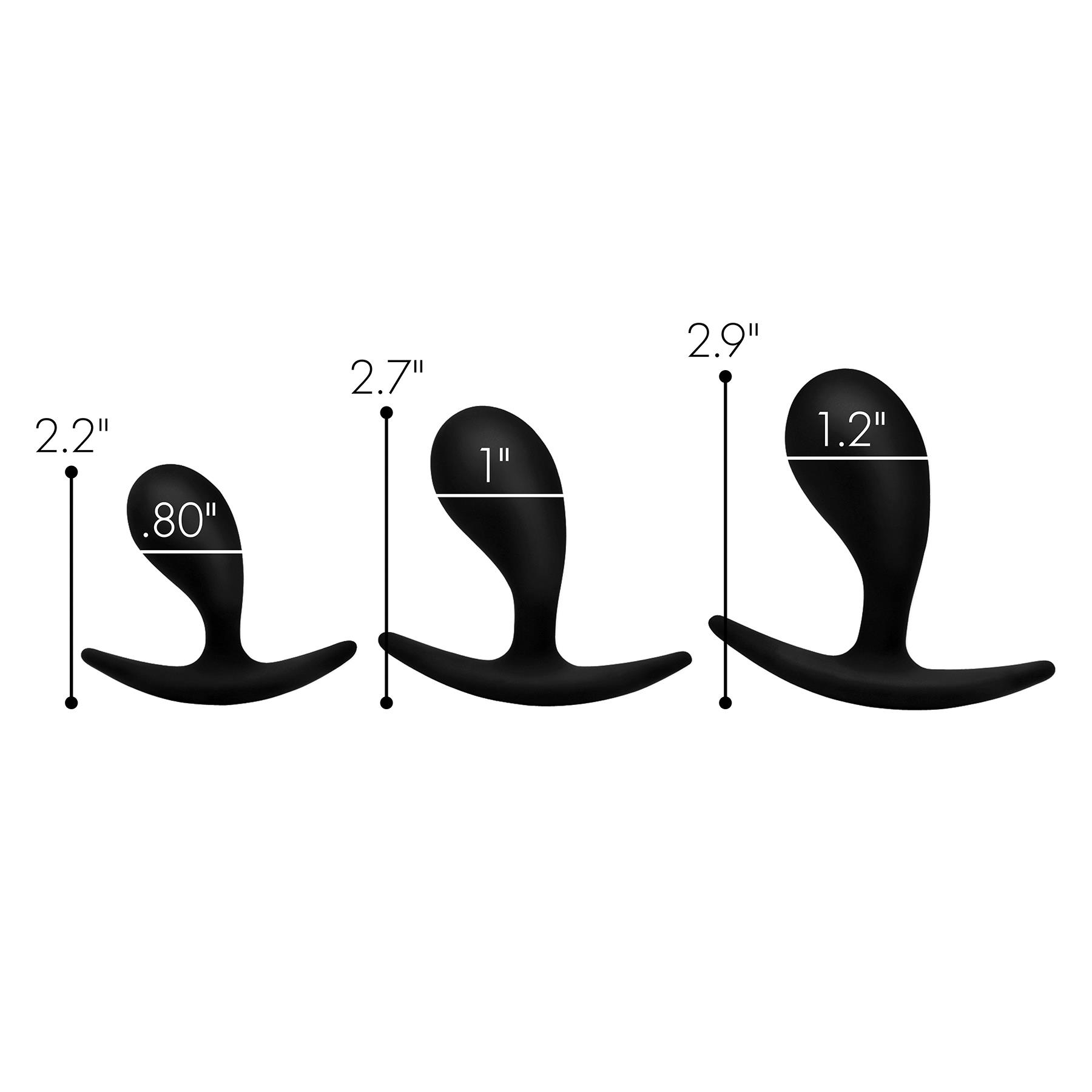 dark droplets 3 Piece Anal Trainer showing dimensions