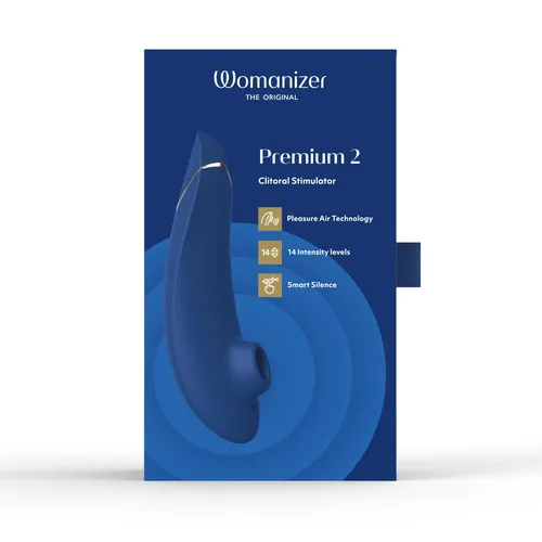 Womanizer Premium 2 Clitoral Stimulator - Blue package