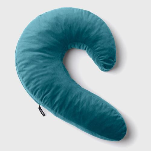 Liberator Side Snuggle Pillow on bed close up color blue