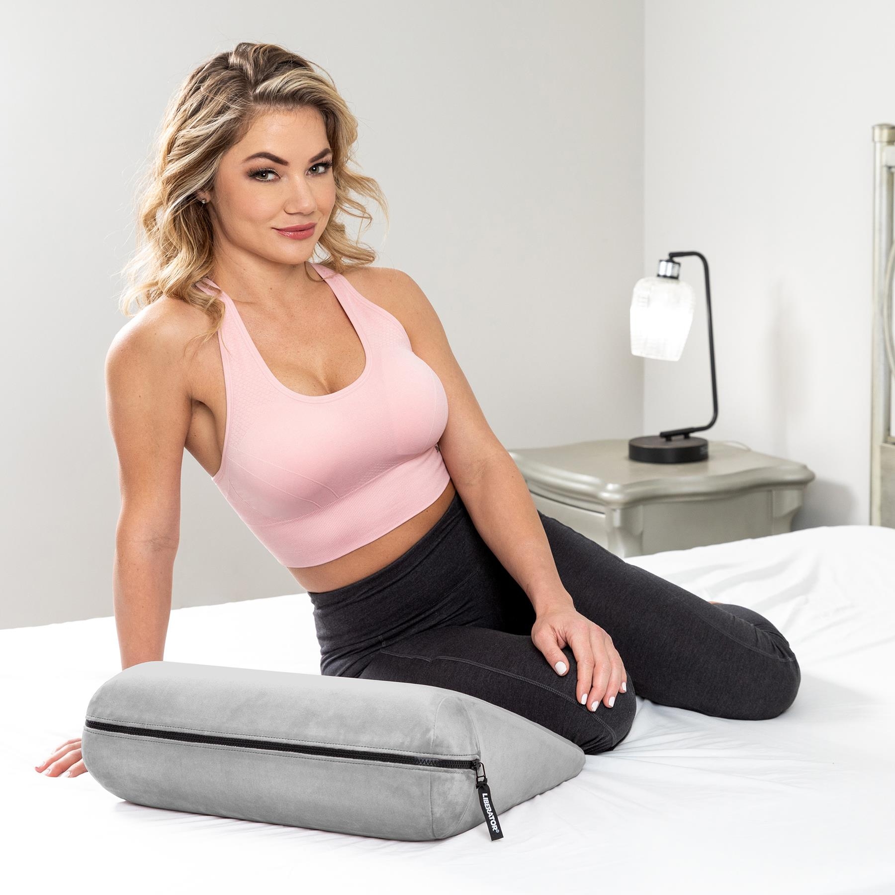 Liberator Jaz Position Pillow - color gray Product with Female Model 2