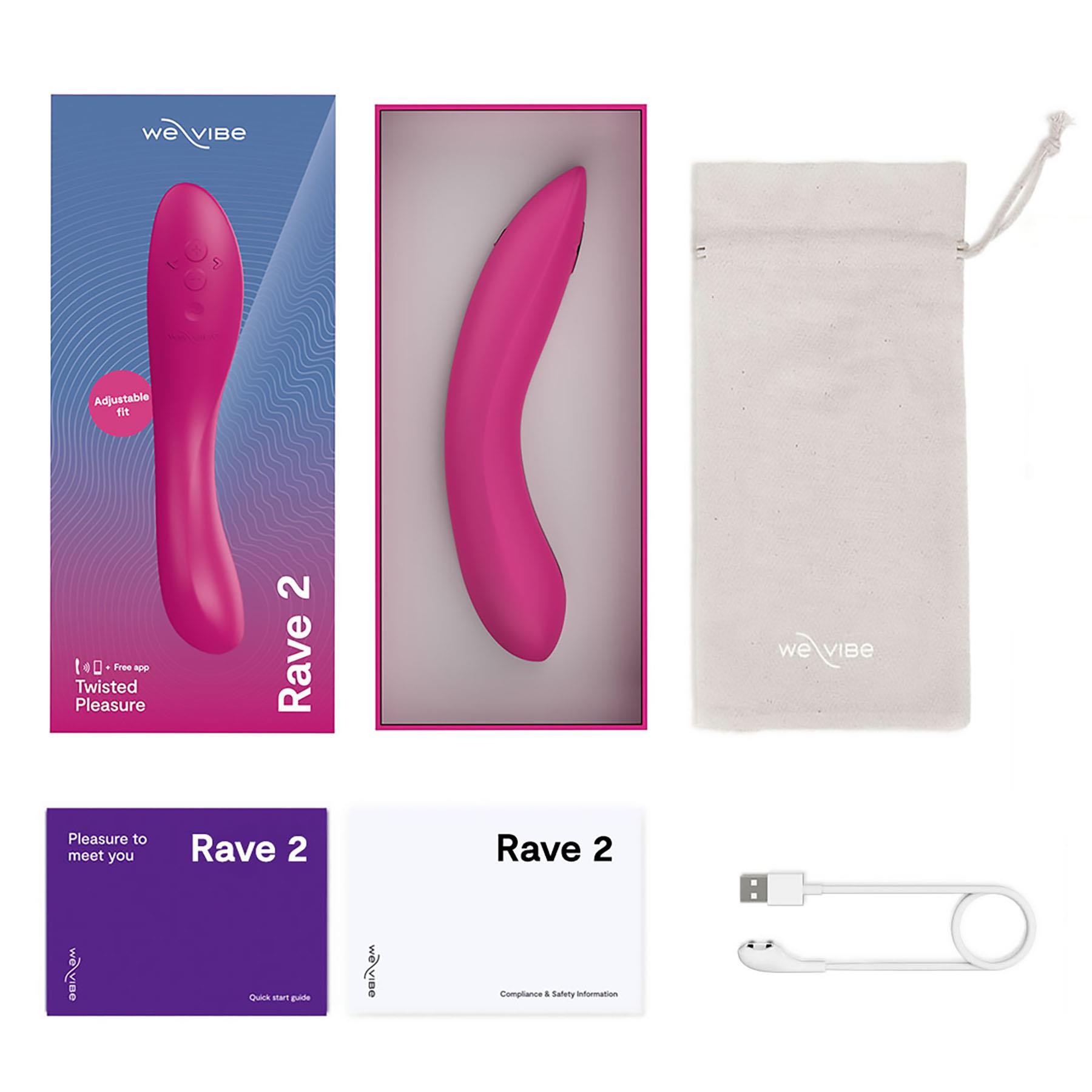 We-Vibe Rave 2 App Enabled G-Spot Vibrator colr fuchsia all components