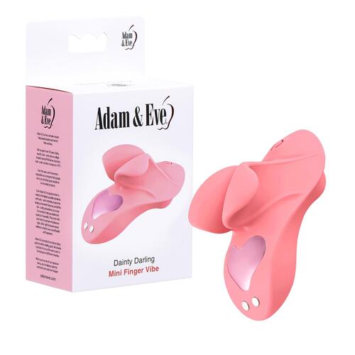 Adam & Eve Dainty Darling Mini Finger Vibe - Product and Packaging - Pink