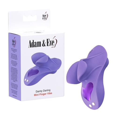 Adam & Eve Dainty Darling Mini Finger Vibe - Product and Packaging - Lilac