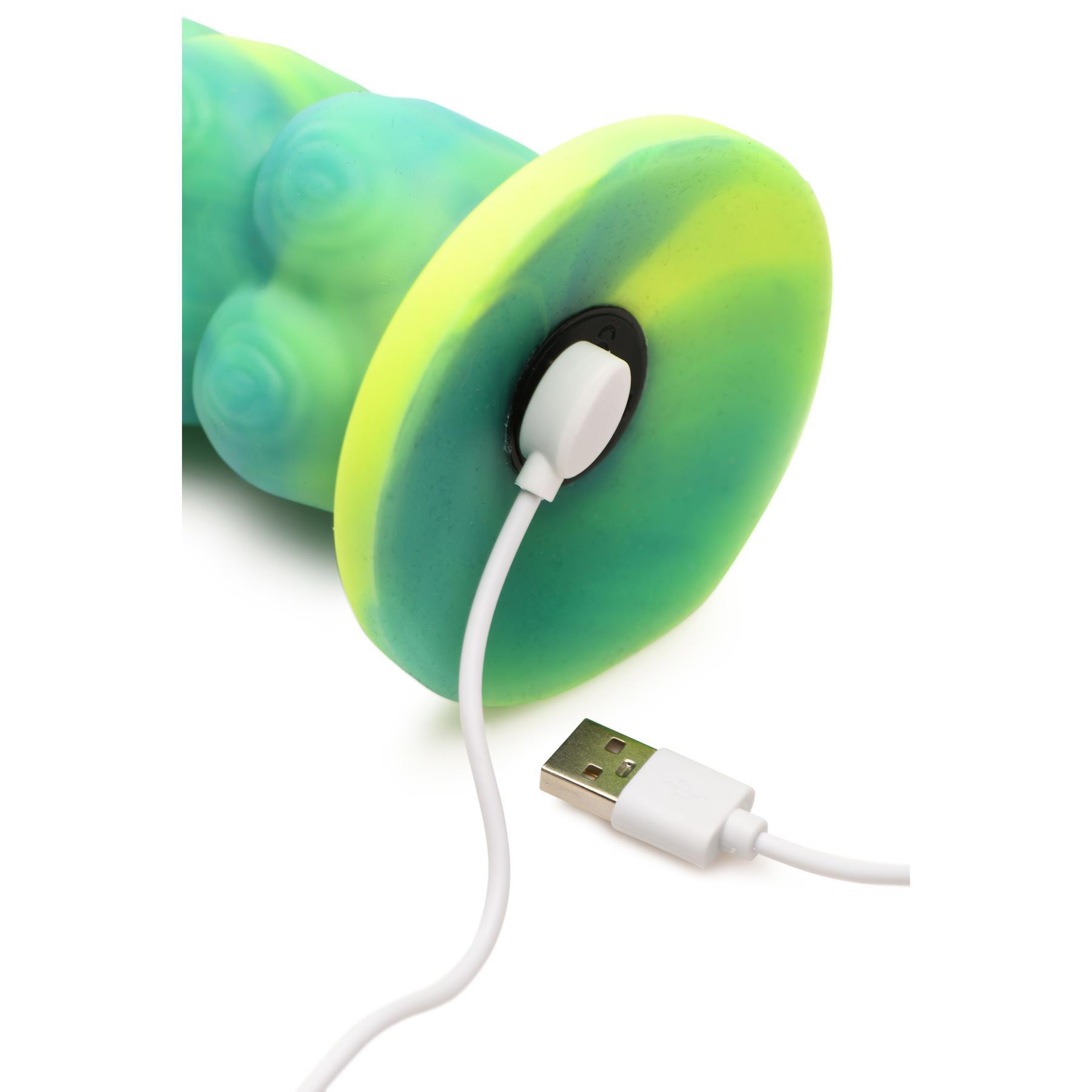 Creature Cocks Squirmer Thrusting & Vibrating Dildo showing where charging cord is placed