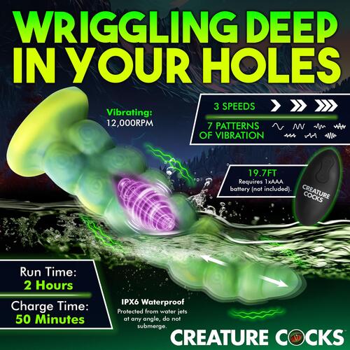 Creature Cocks Squirmer Thrusting & Vibrating Dildo features 6