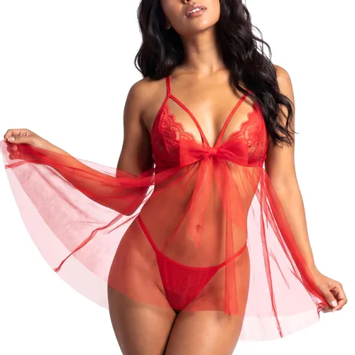 Bow Delight  Temptations Sheer  Baby Doll & G-string front cropped