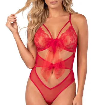 Bow Delight  Temptations open crotch teddy cropped front