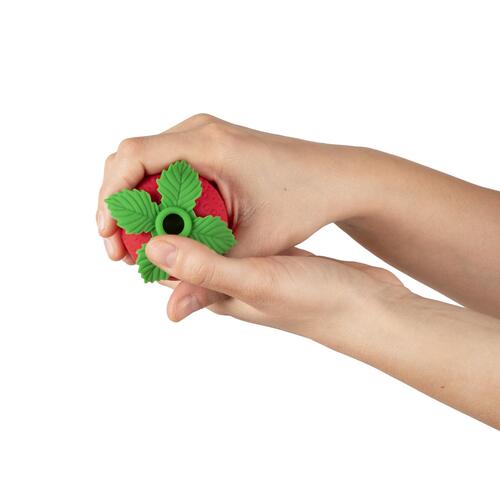Emojibator Strawberry Emoji Suction Vibrator on hand view 2