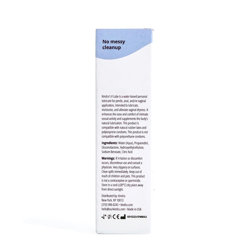 Kindra V Lube Water-Based Personal Lubricant back of box