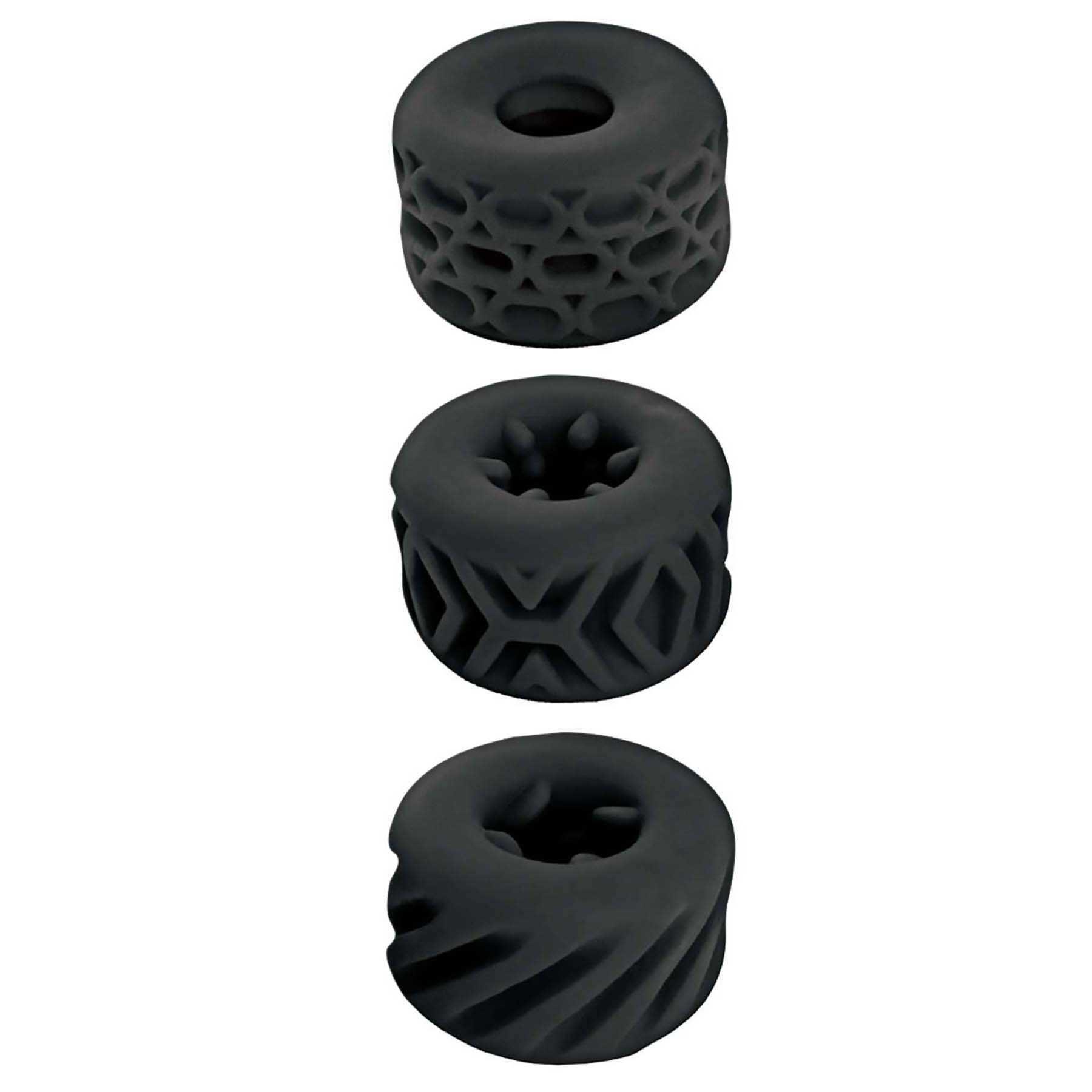 SUPER STRETCHY STROKER RINGS set of three vertical black
