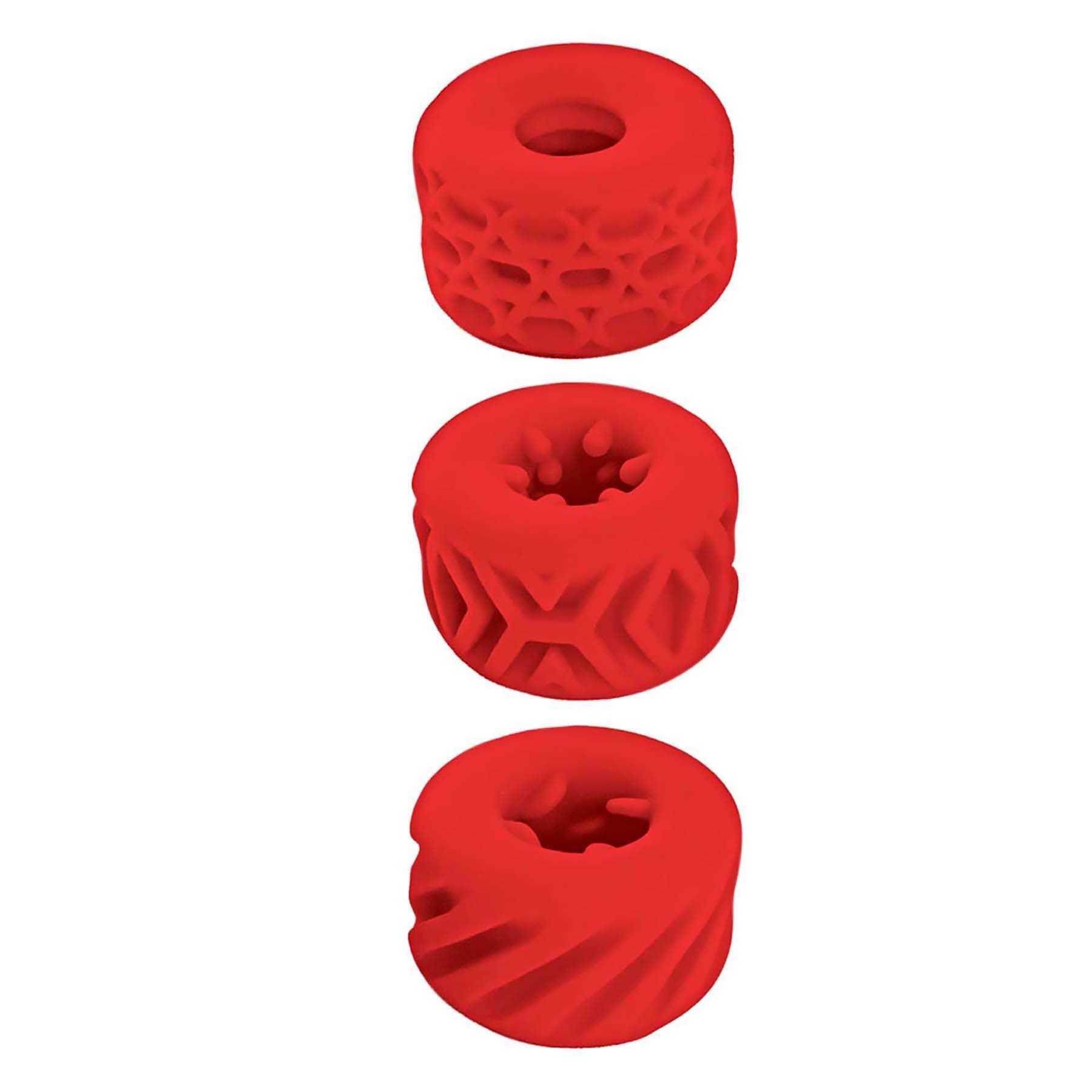 SUPER STRETCHY STROKER RINGS set of three vertical  red