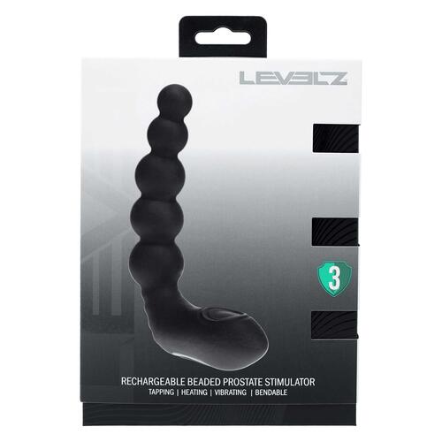 LEVELZ - Vibrating - Heating - Bendable - Tapping Beaded Silicone Prostate Stimulator black package