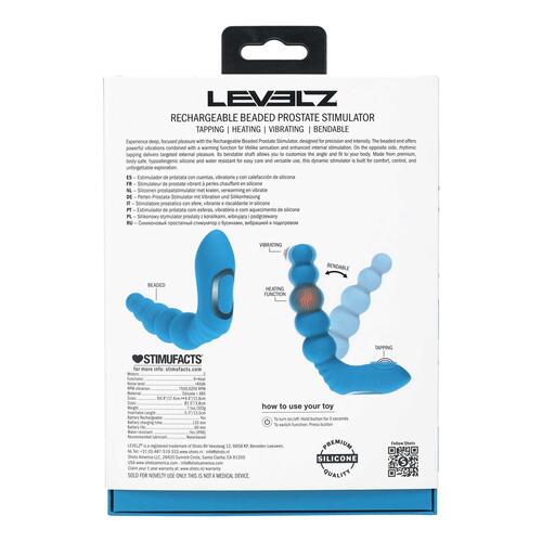 LEVELZ - Vibrating - Heating - Bendable - Tapping  Prostate Stimulator blue package specs