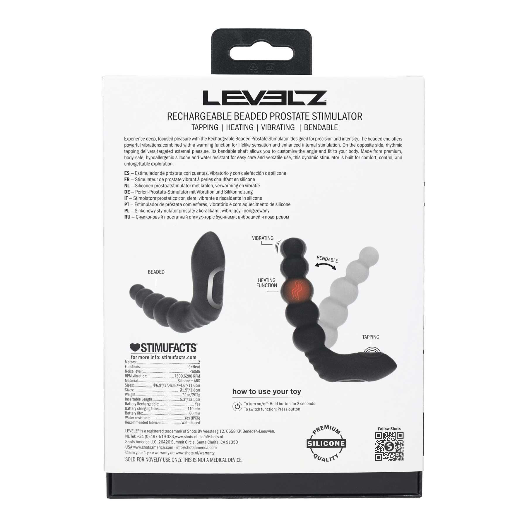LEVELZ - Vibrating - Heating - Bendable - Tapping Beaded Silicone Prostate Stimulator black specs