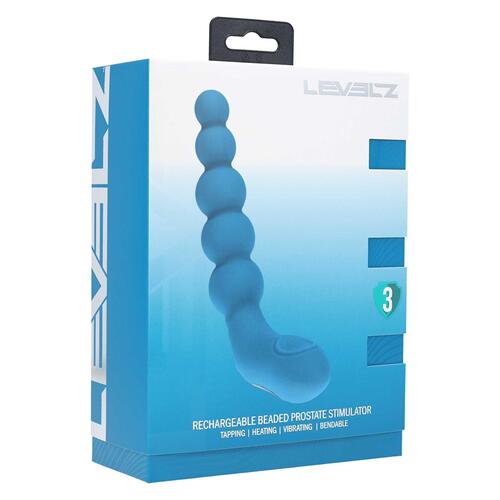 LEVELZ - Vibrating - Heating - Bendable - Tapping Prostate Stimulator blue package sside view