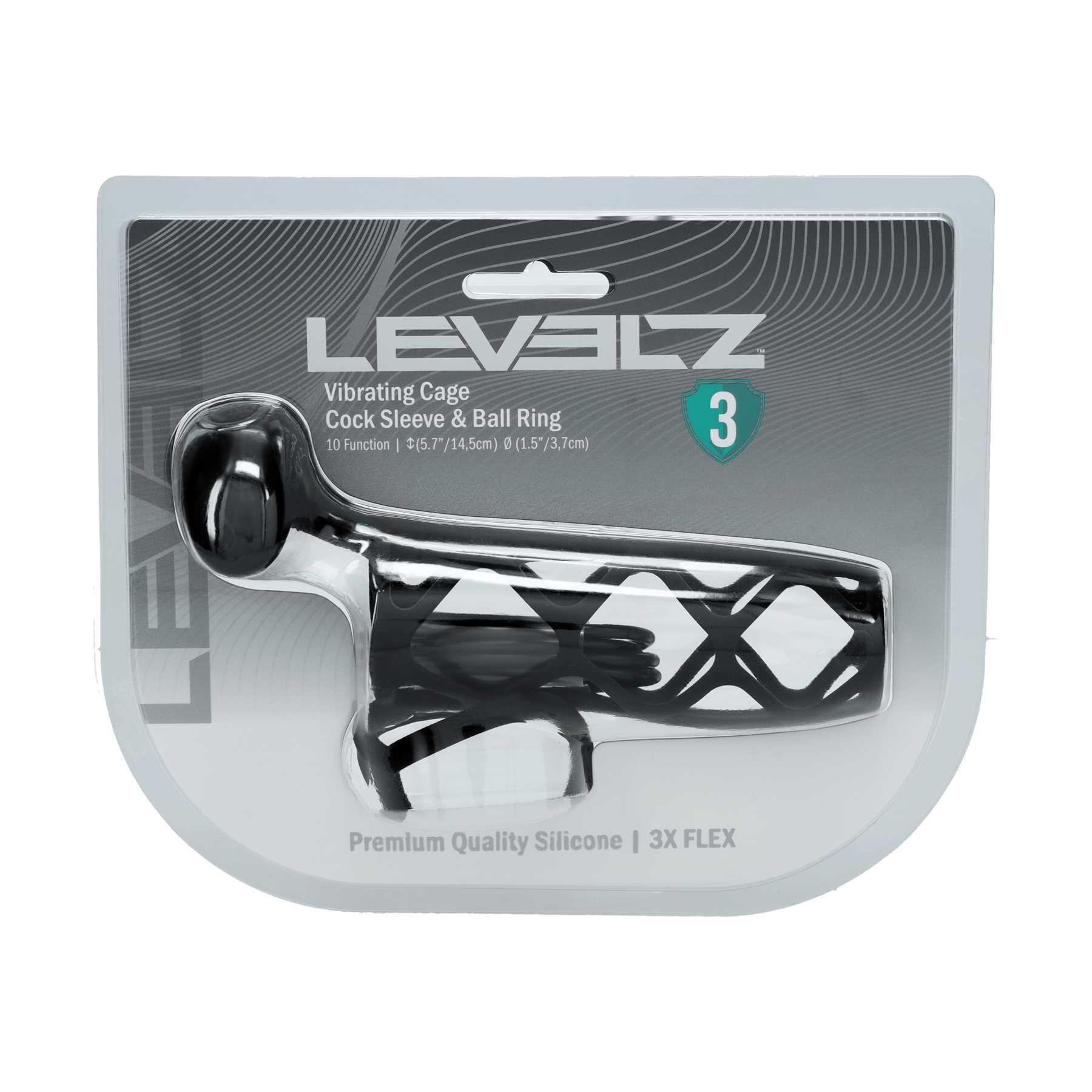 LEVELZ - Vibrating Cage Silicone Cock Sleeve & Ball Ring black package