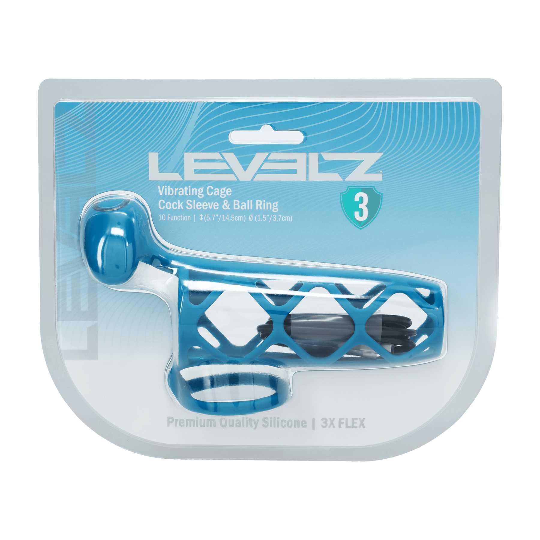 LEVELZ - Vibrating Cage Silicone Cock Sleeve & Ball Ring blue package