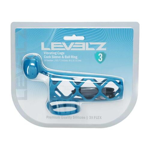 LEVELZ - Vibrating Cage Silicone Cock Sleeve & Ball Ring blue package