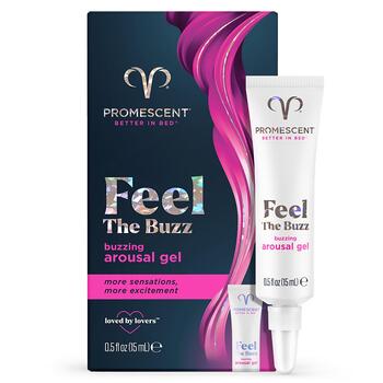 Promescent Feel the buzz Buzzing female arousal gel front of bottle and box