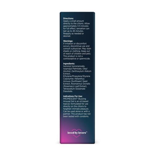 Promescent Feel the buzz Buzzing female arousal gel side of box