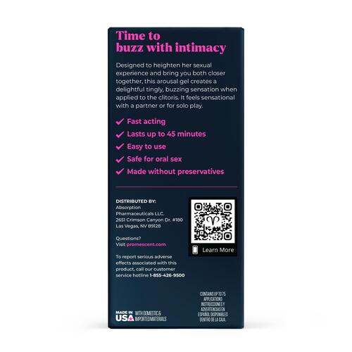 Promescent Feel the buzz Buzzing female arousal gel back of box