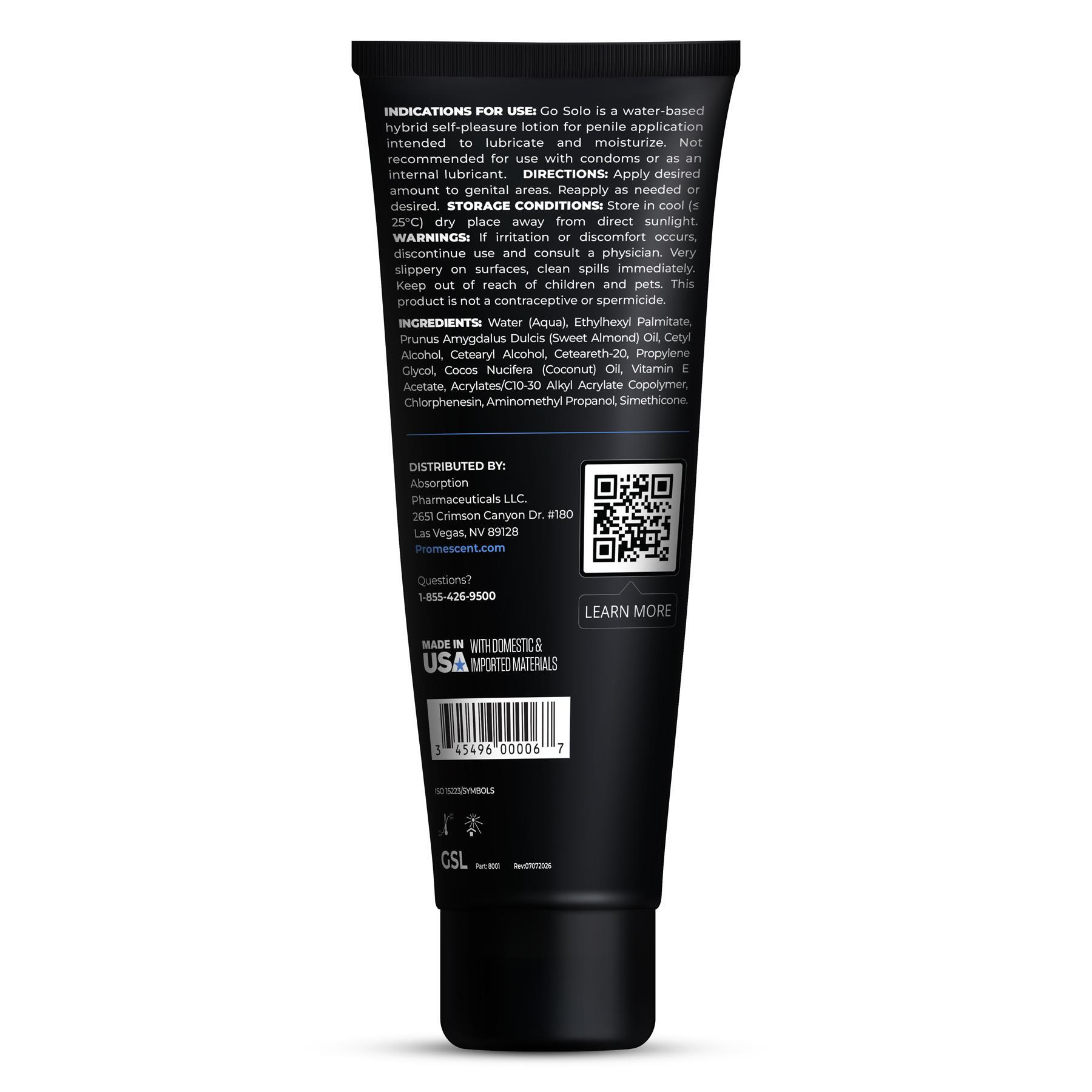 Promescent Go Solo self -play lotions for men back of bottle