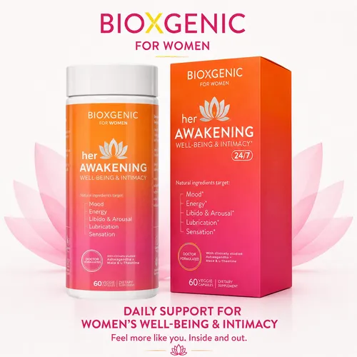 BioXGenic Her Awakening Well -Being & Intimacy Support box and bottle front