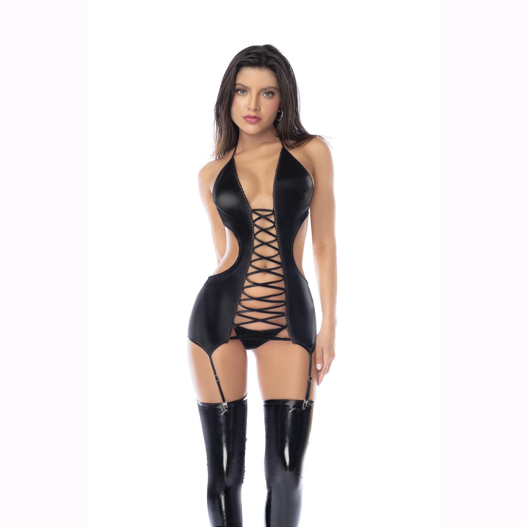 Liquid Temptation liquid-look Two Piece  lace up Set front