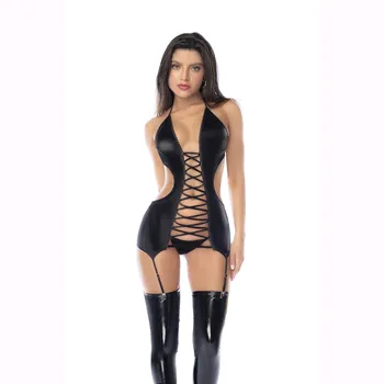 Liquid Temptation liquid-look Two Piece  lace up Set front