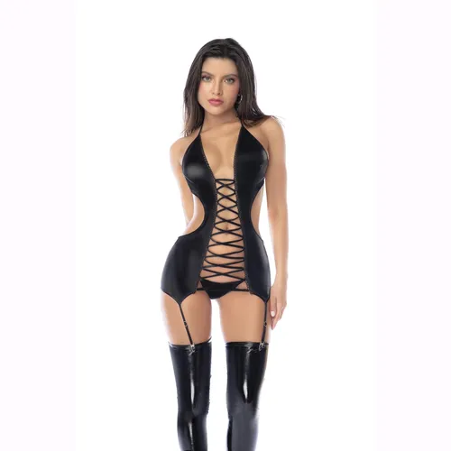 Liquid Temptation liquid-look Two Piece  lace up Set front
