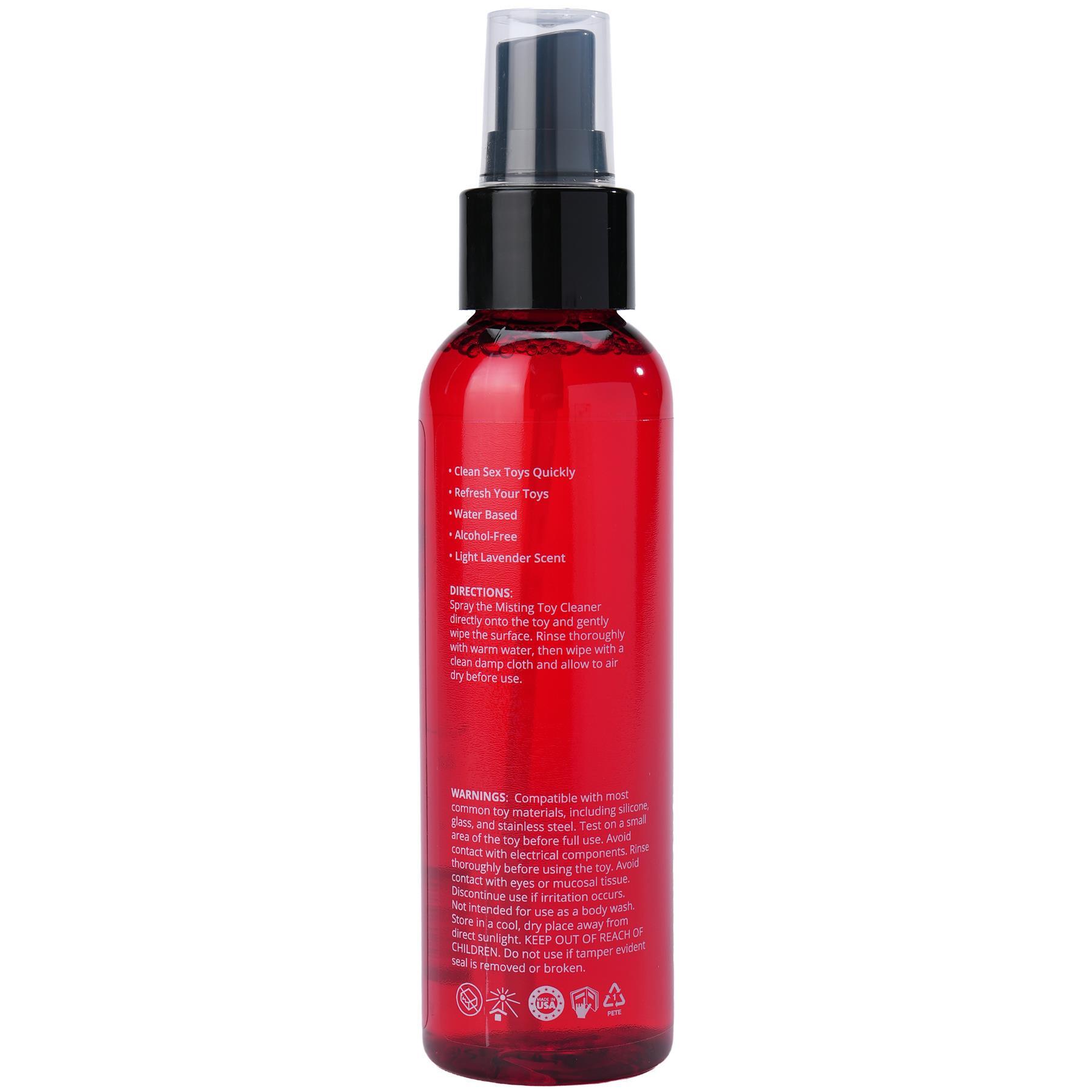 Adam & Eve Essentia Clean Touch Misting Toy Cleaner - Side of Bottle with Instructions