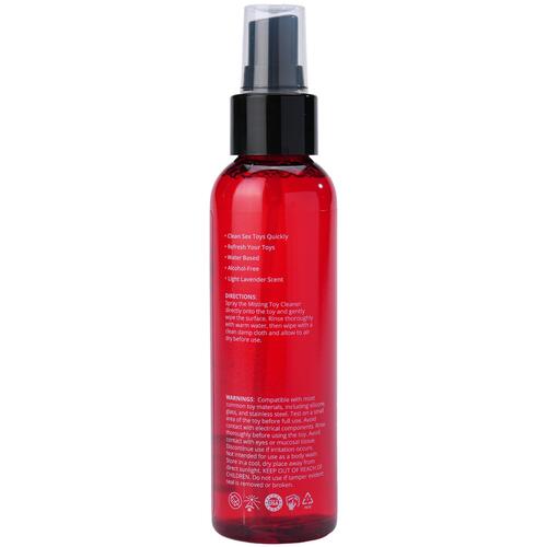 Adam & Eve Essentia Clean Touch Misting Toy Cleaner - Side of Bottle with Instructions